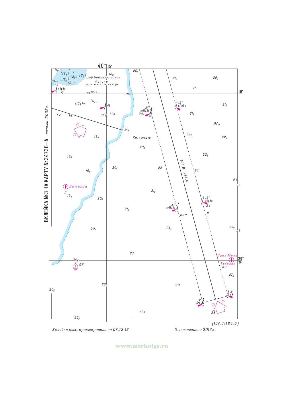 Извещения мореплавателям. Вклейка 3 к ИМ № 1811 из выпуска 14 (2014 г.) на карту № 34736