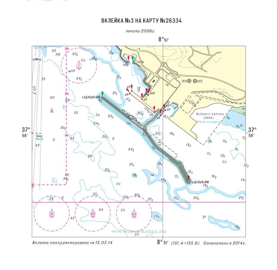 Извещения мореплавателям. Вклейка 3 к ИМ № 3409 из выпуска 24 (2014 г.) на карту № 26334
