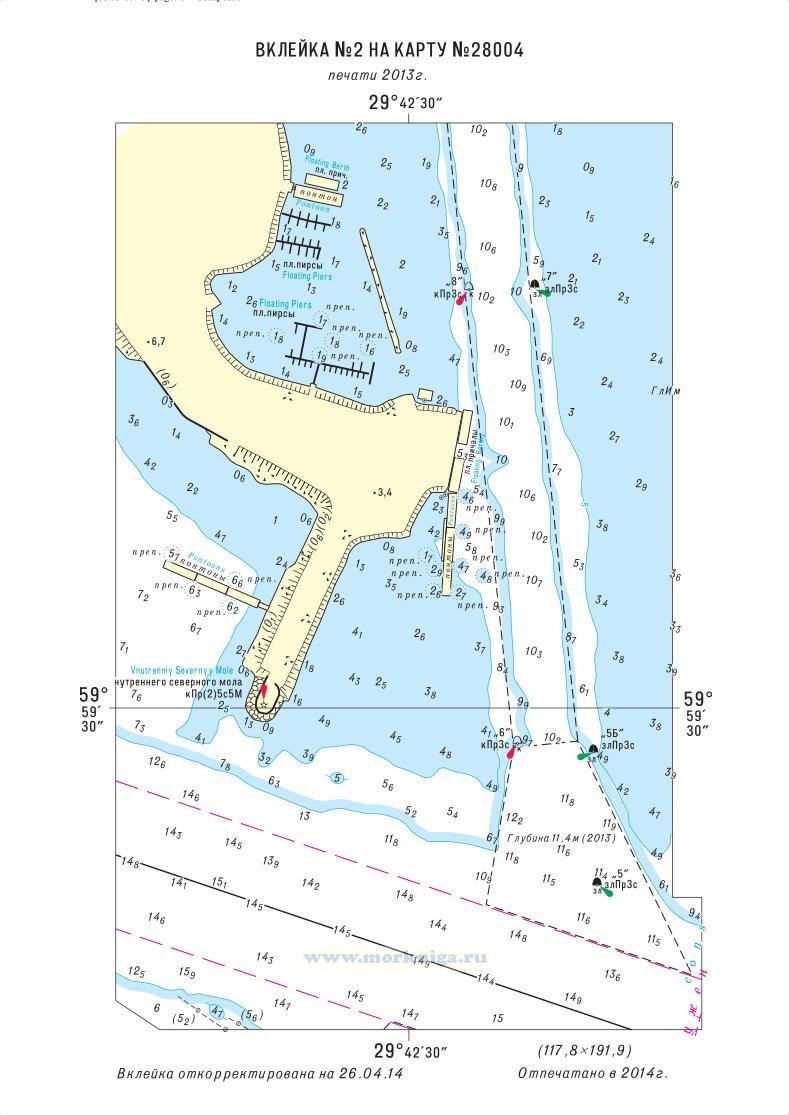 Извещения мореплавателям. Вклейка 2 к ИМ № 5066 из выпуска 35 (2014 г.) на карту № 28004