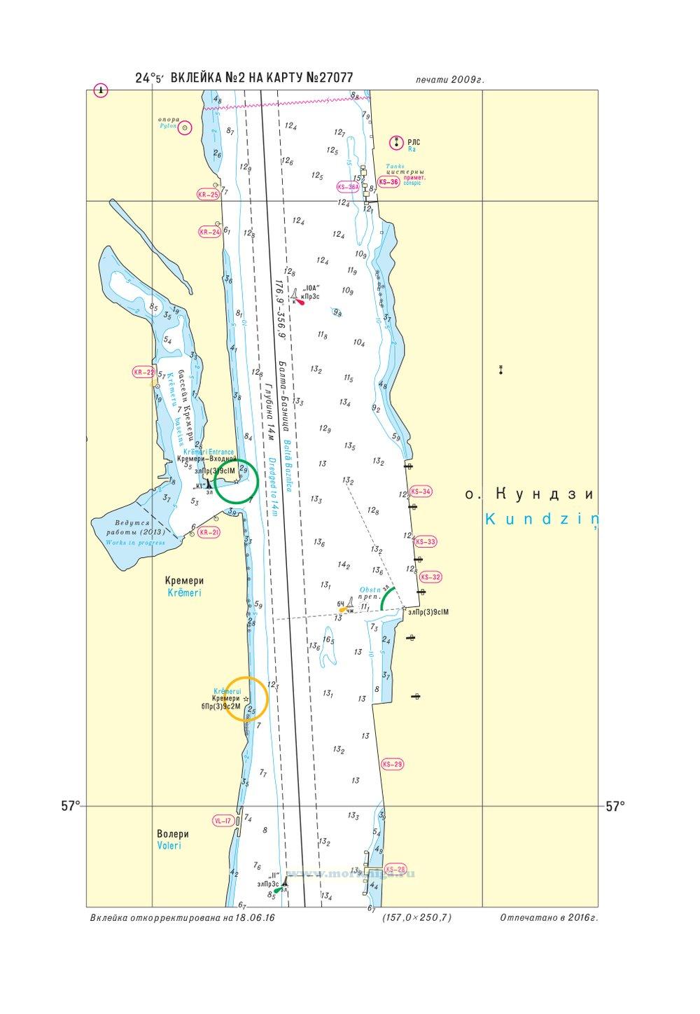 Извещения мореплавателям. Вклейка 2 к ИМ № 4684 из выпуска 35 (2016 г.) на карту № 27077