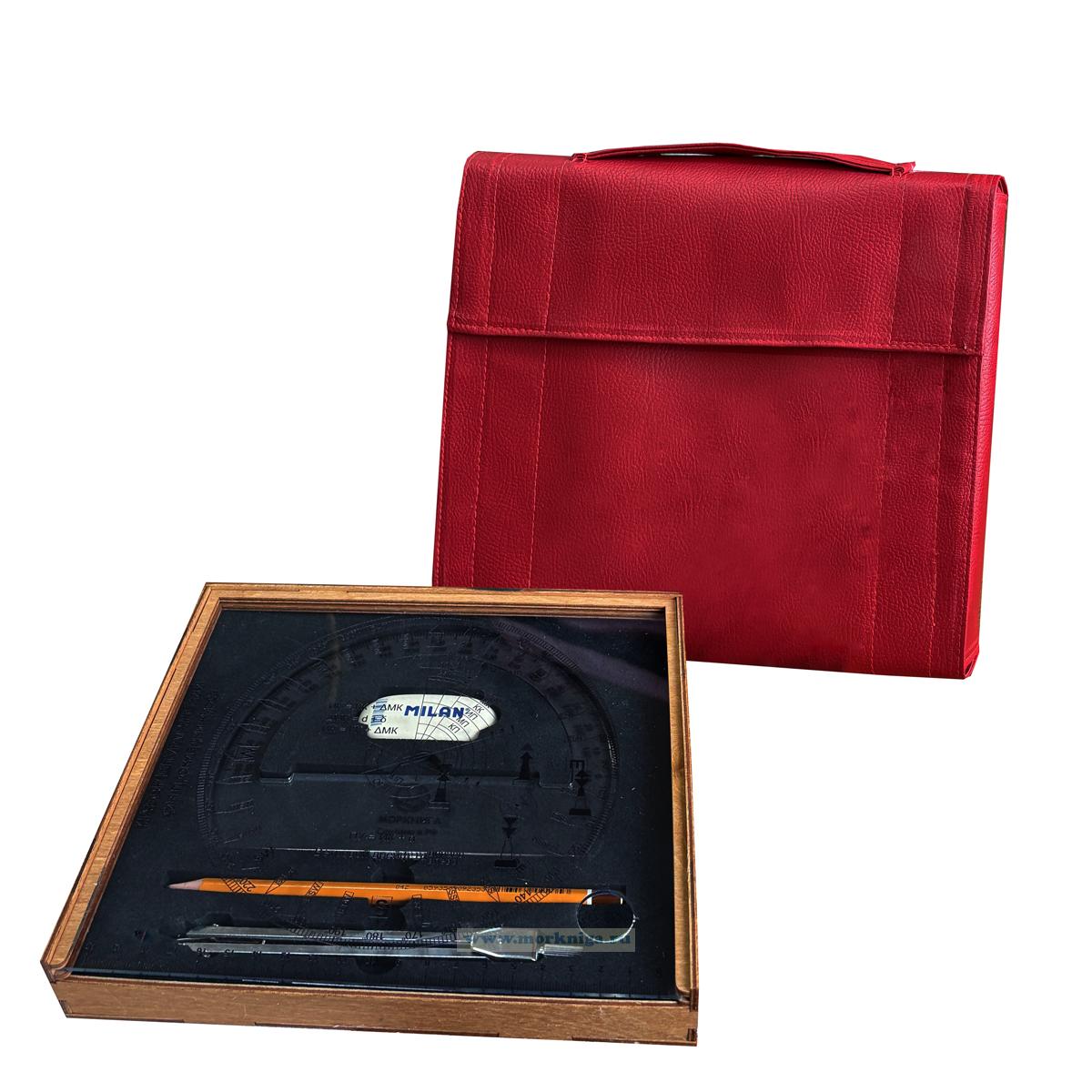 Набор штурманский для прокладки курса, в деревянной коробке