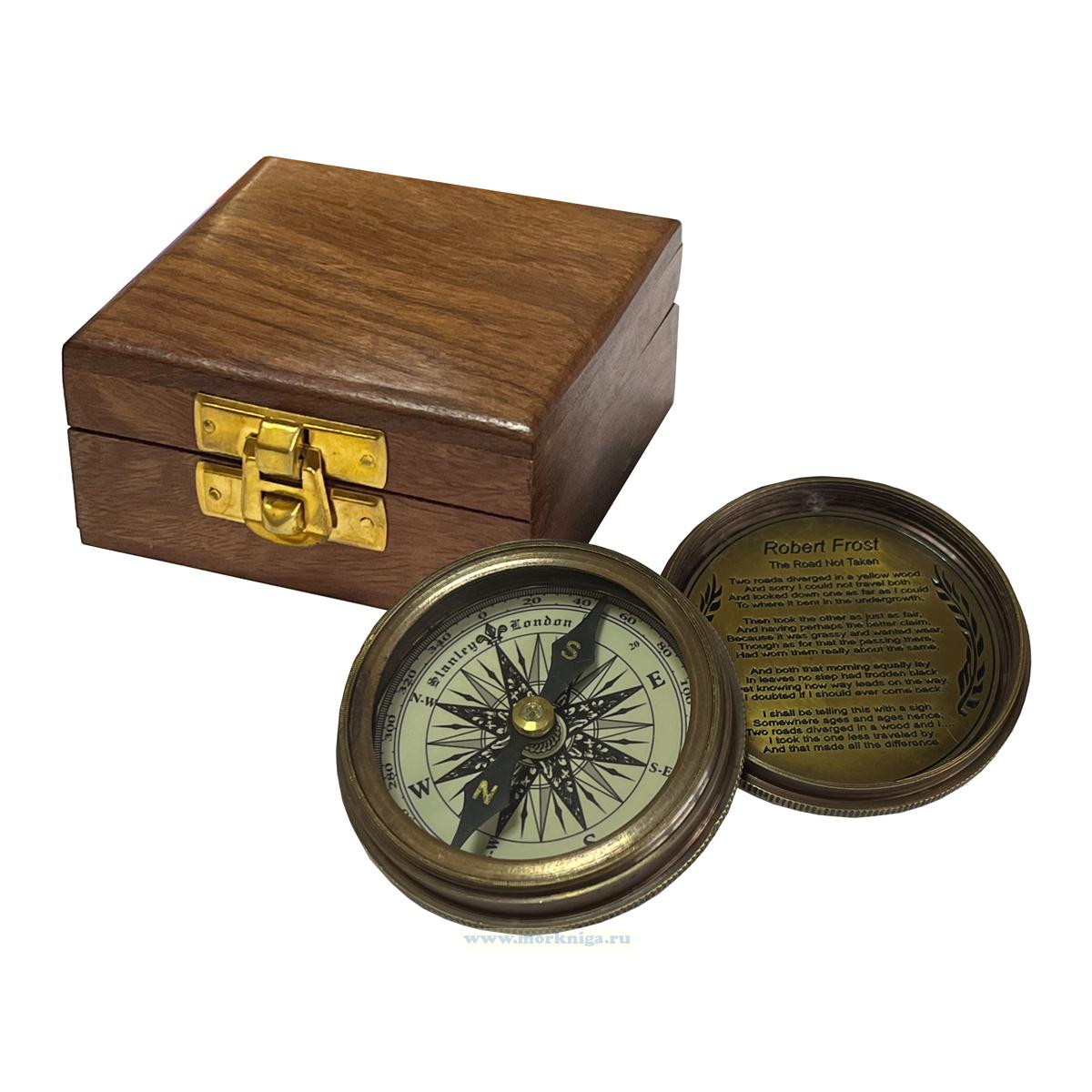 Компас Pocket compass Stanley London 1885 в деревянном футляре