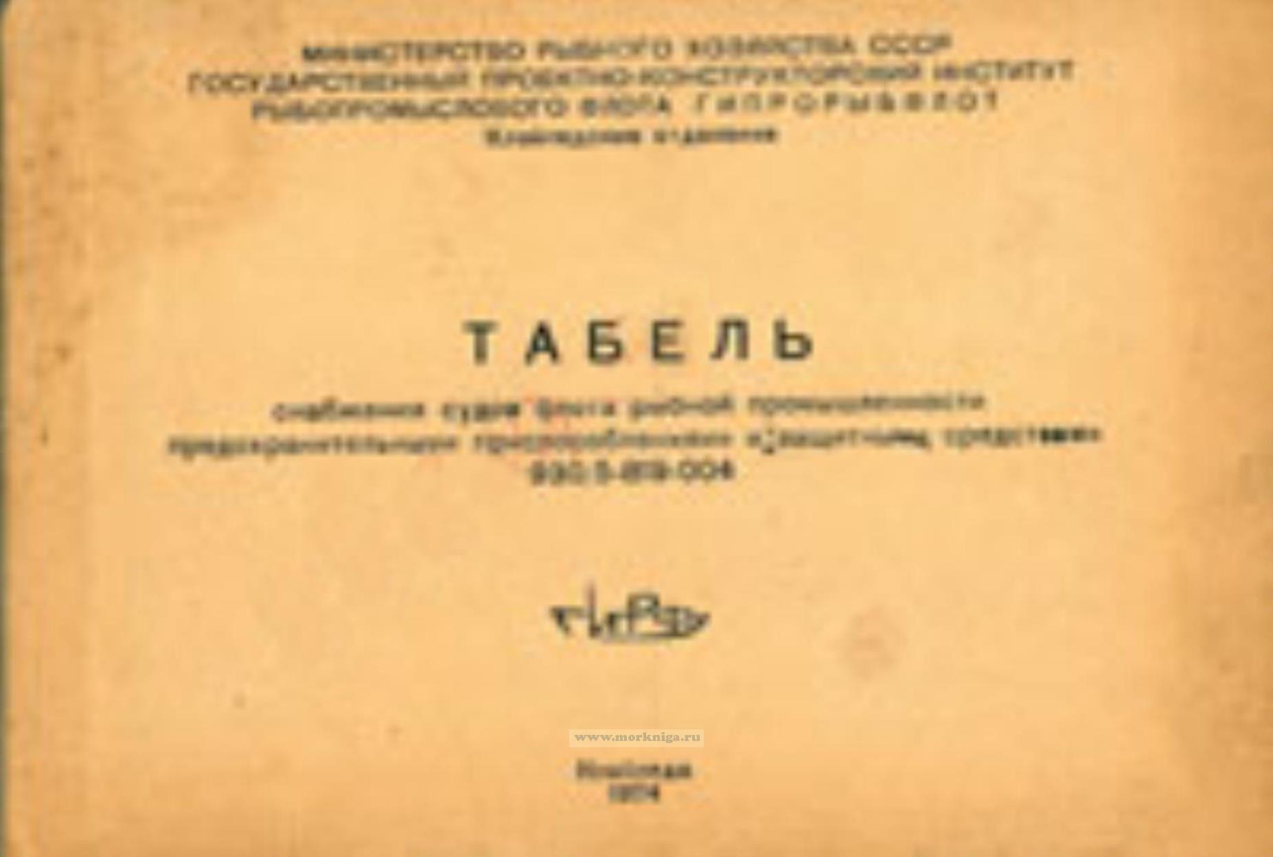 Табель снабжения судов флота рыбной промышленности предохранительными приспособлениями и защитными средствами 930/5-819-004