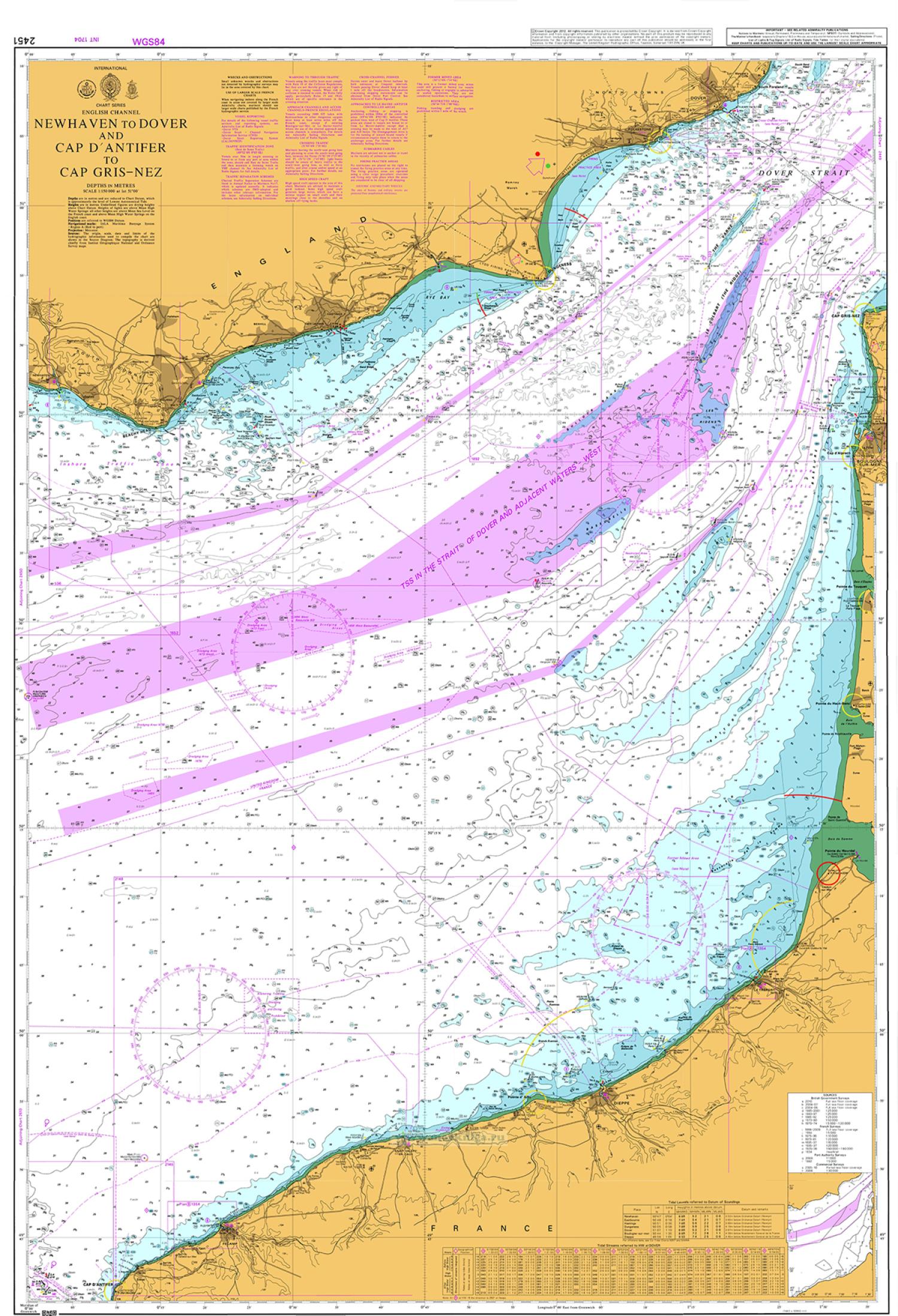 British Admiralty Nautical Chart 2451: English Channel, Newhaven to Dover and Cap D'Antifer to Cap Gris-Nez/Морская карта Британского Адмиралтейства 2451: Ла-Манш, Ньюхейвен до Дувра и Кап-д'Антифер до Кап-Грис-Нез