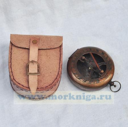 Компас-луковица с солнечными часами в кожаном чехле