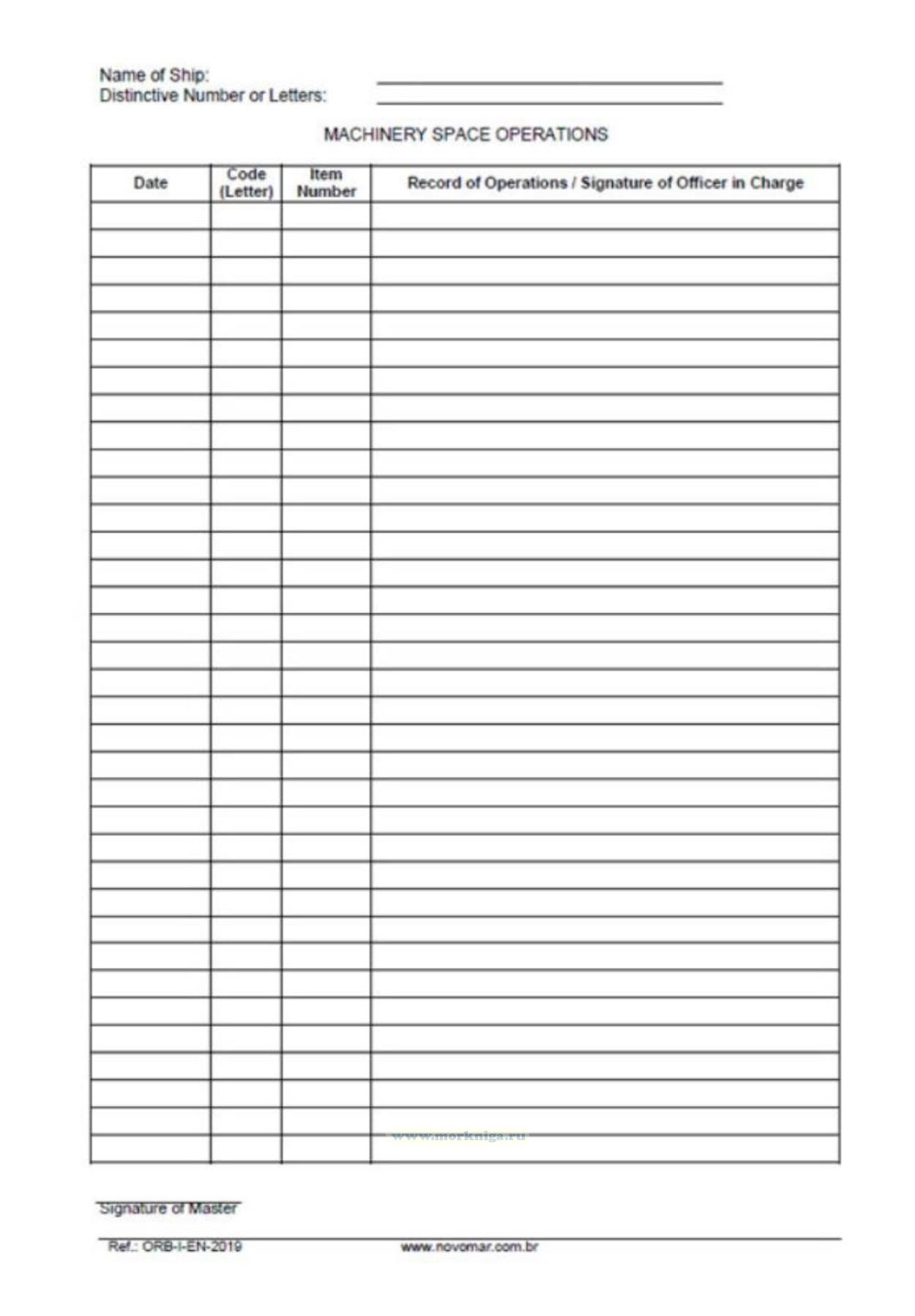 Oil record book. Part I Machinery Space Operations (All Ships