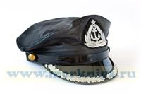 Капитанка кожаная (черная) с гербом СССР и дубами на козырьке (серебро). Размер 58