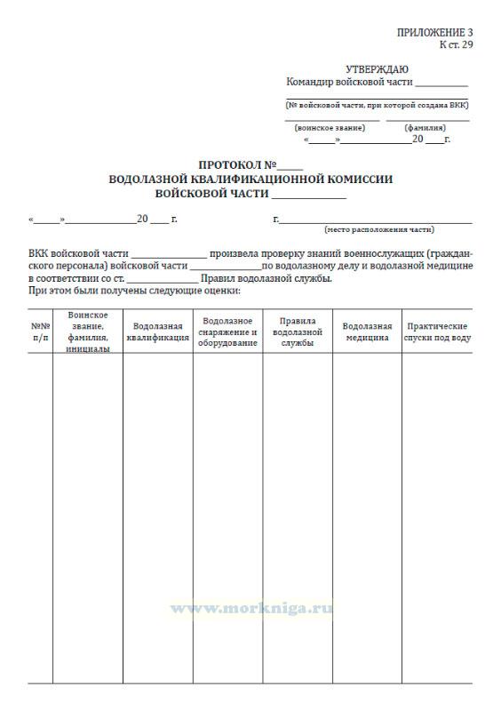 Протокол водолазной квалификационной комиссии войсковой части