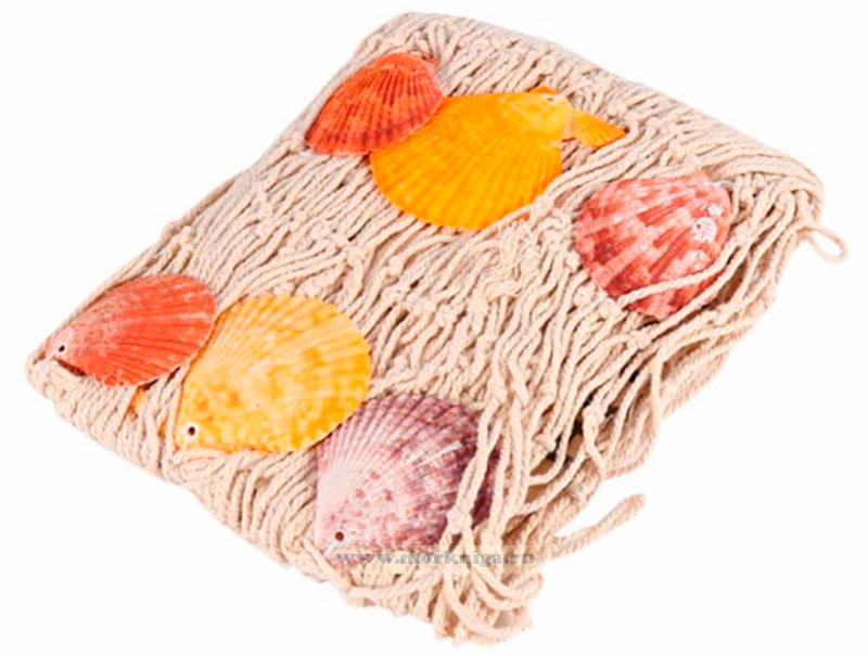 Декоративная рыболовная сеть с ракушками (бежевая)