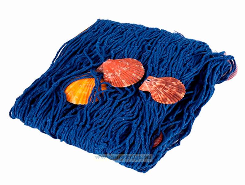 Декоративная рыболовная сеть с ракушками (синяя)