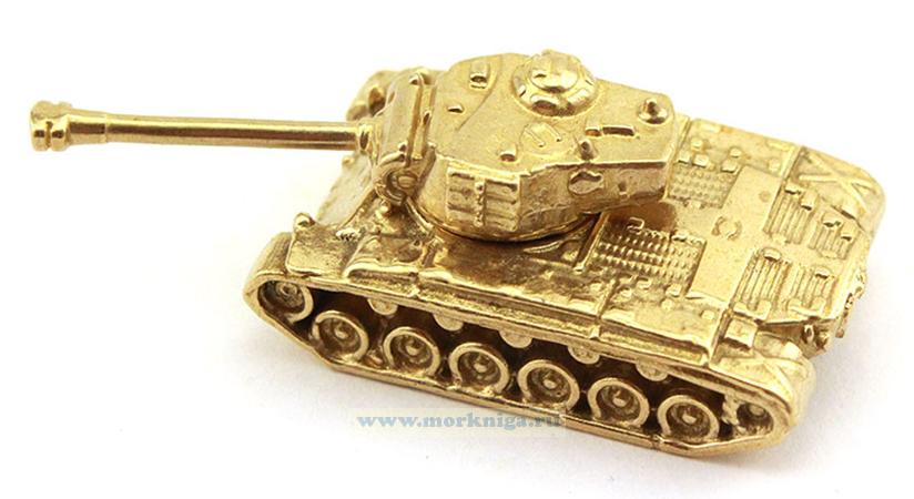 Модель танка из латуни (ВОВ иностранного производства, М26, 3,2 х 1,9 х 1,3 см, длина ствола 1,8 см)