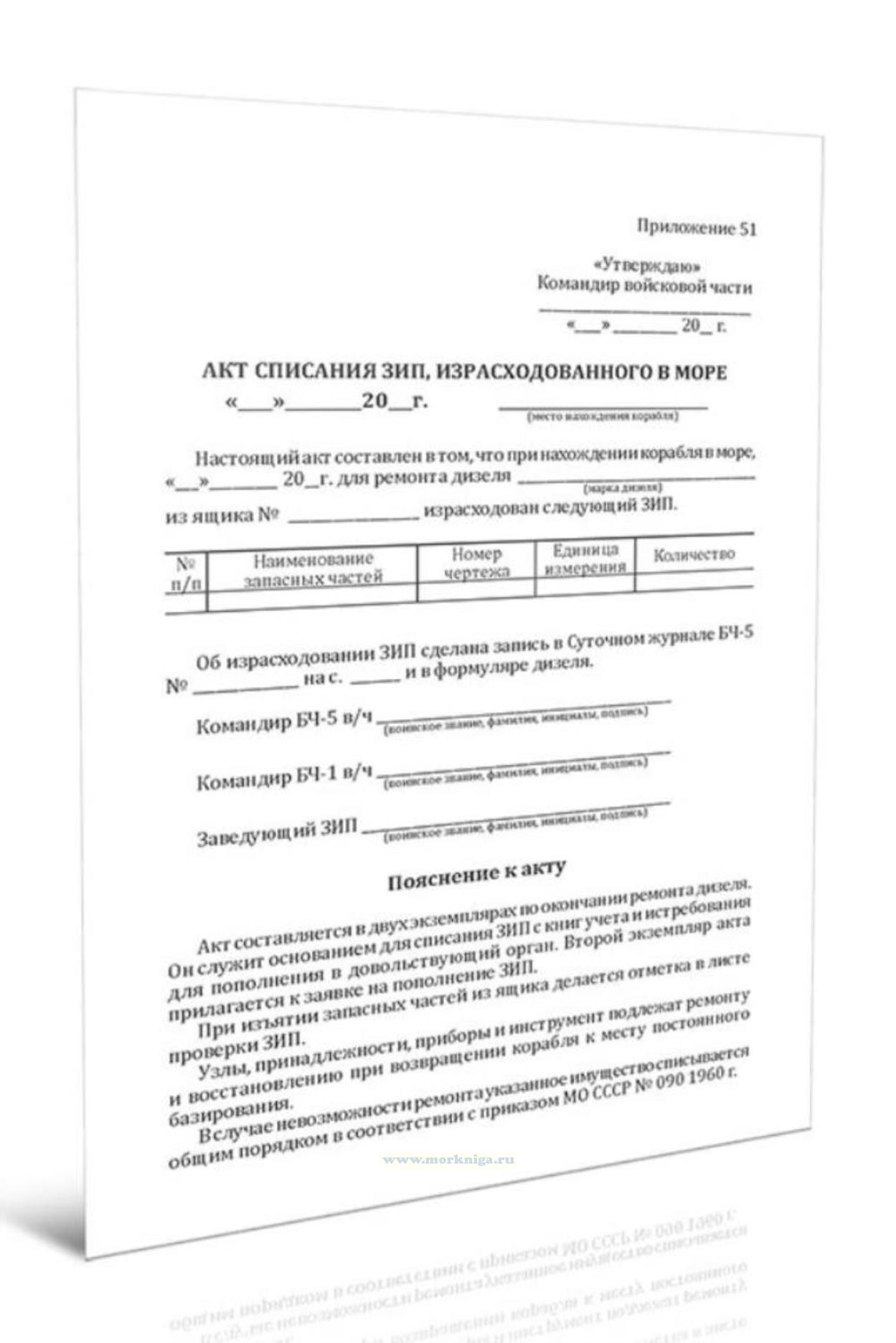 Акт списания ЗИП, израсходованного в море