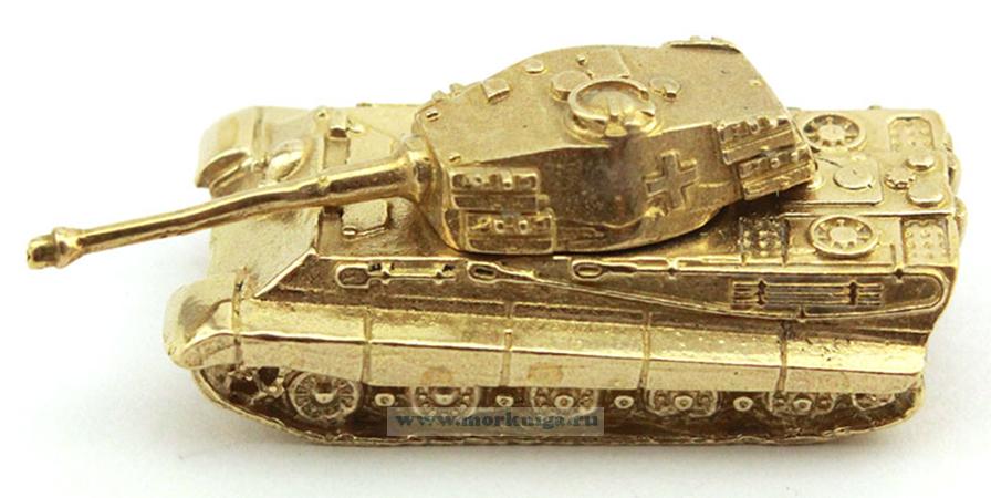 Модель танка из латуни (ВОВ иностранного производства, Tiger II, 3,7 х 1,9 х 1,5 см, длина ствола 1,8 см)