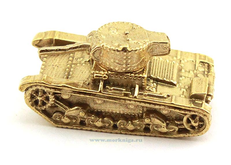 Модель танка из латуни (участники ВОВ советского производства, Т-26, 3,3 х 1,7 х 1,7 см, длина ствола 0,9 см)