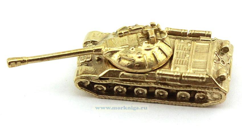 Модель танка из латуни (участники ВОВ советского производства, ИС-2, 3,4 х 1,7 х 1,3 см, длина ствола 2,2 см)