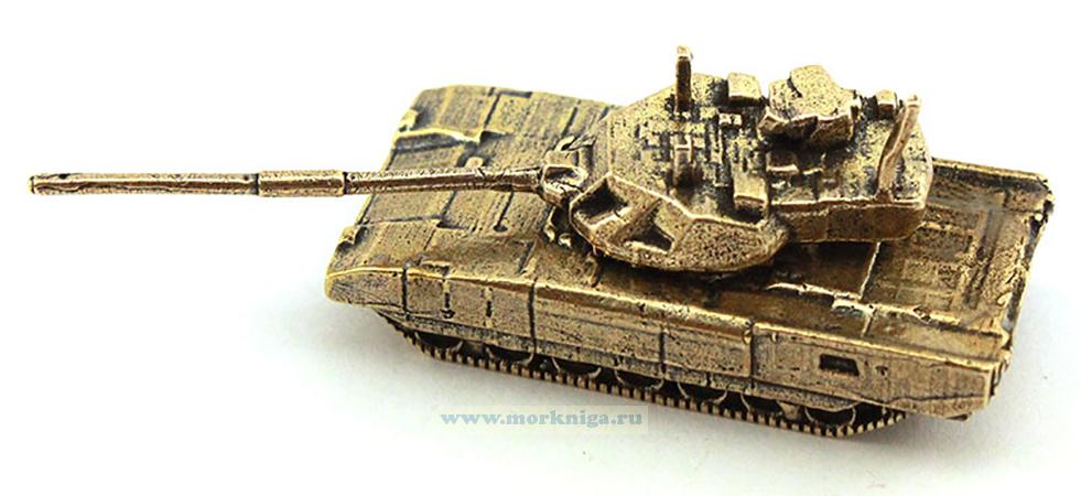 Модель танка из латуни (российского производства, Армата, 3,8 х 1,7 х 1,8 см, длина ствола 2,8 см)